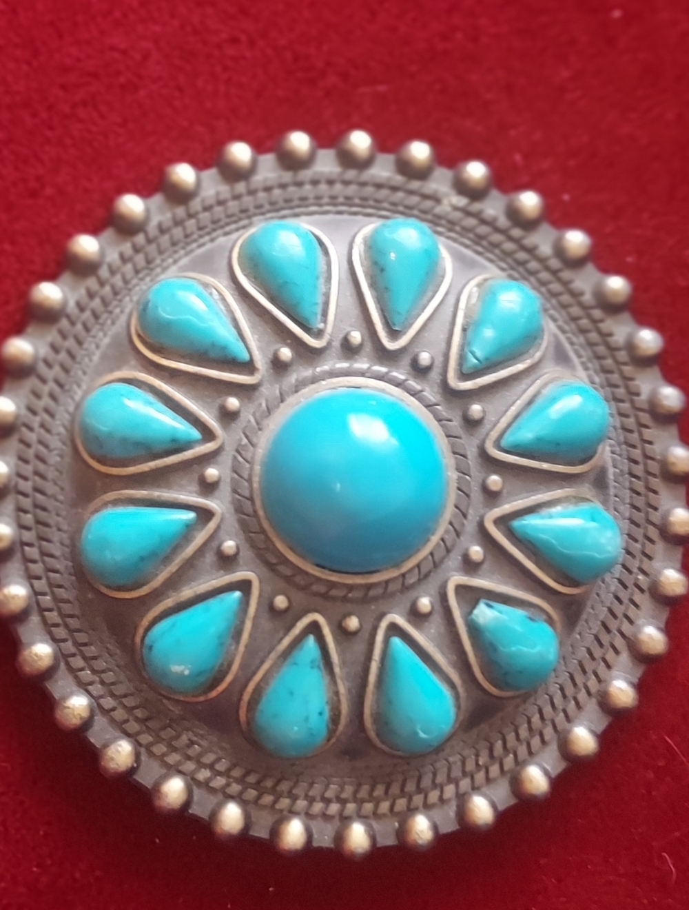 Western Faux Turquoise Stone Silver-Tone Floral Concho Belt Buckle Ladies Pretty